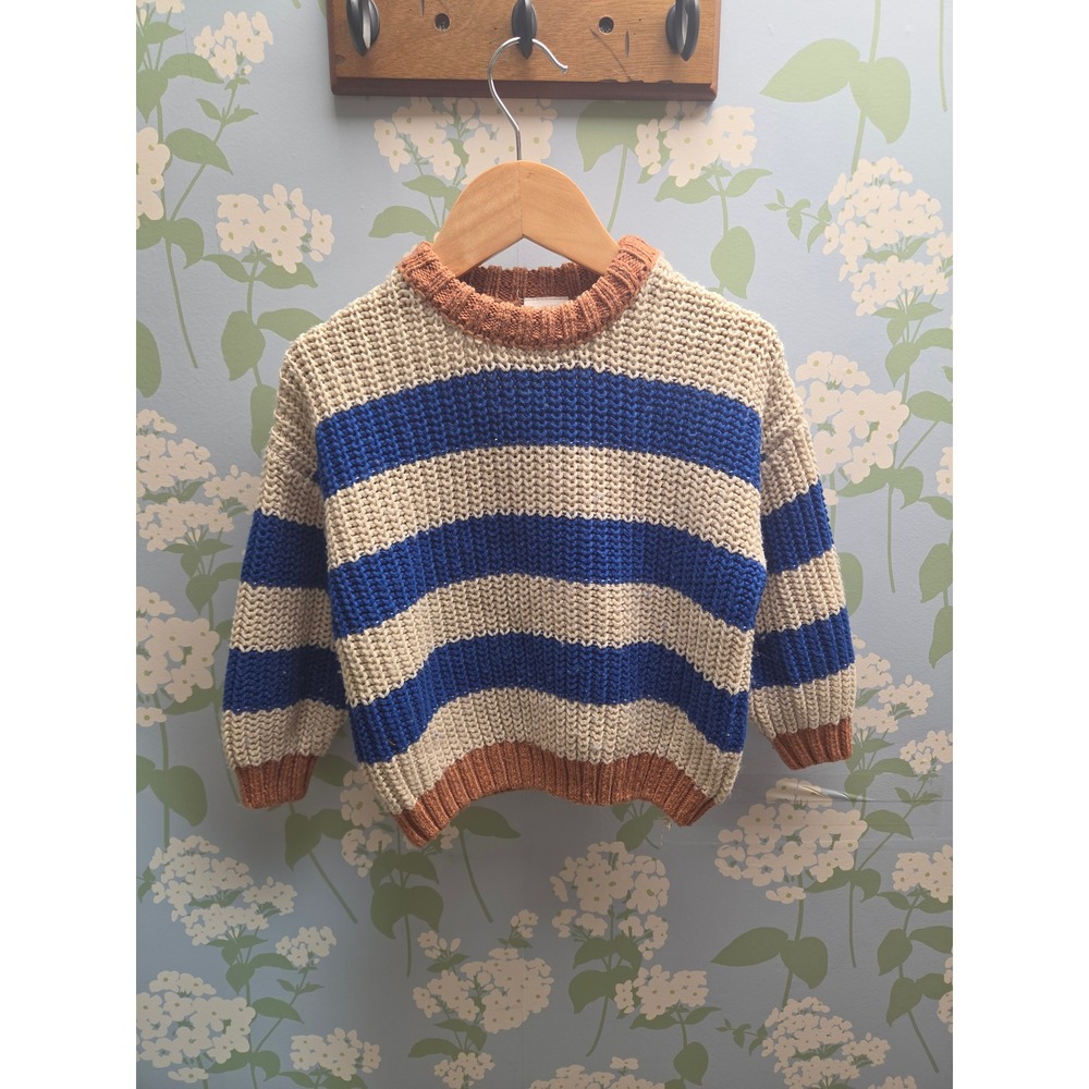 Zara Kids Striped Chunky Knit Sweater Blue Cream Brown Size 3 Years 98cm